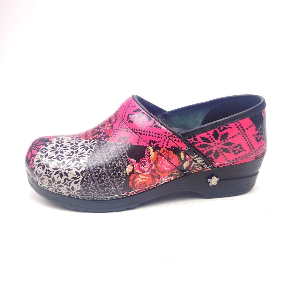 Sanita Koi Clogs Women's 6.5 | 37 Floral Patent Slip On Shoes Danish